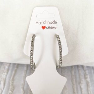 Rhinestone Diamond Hoop Sparkly Silver Earrings New